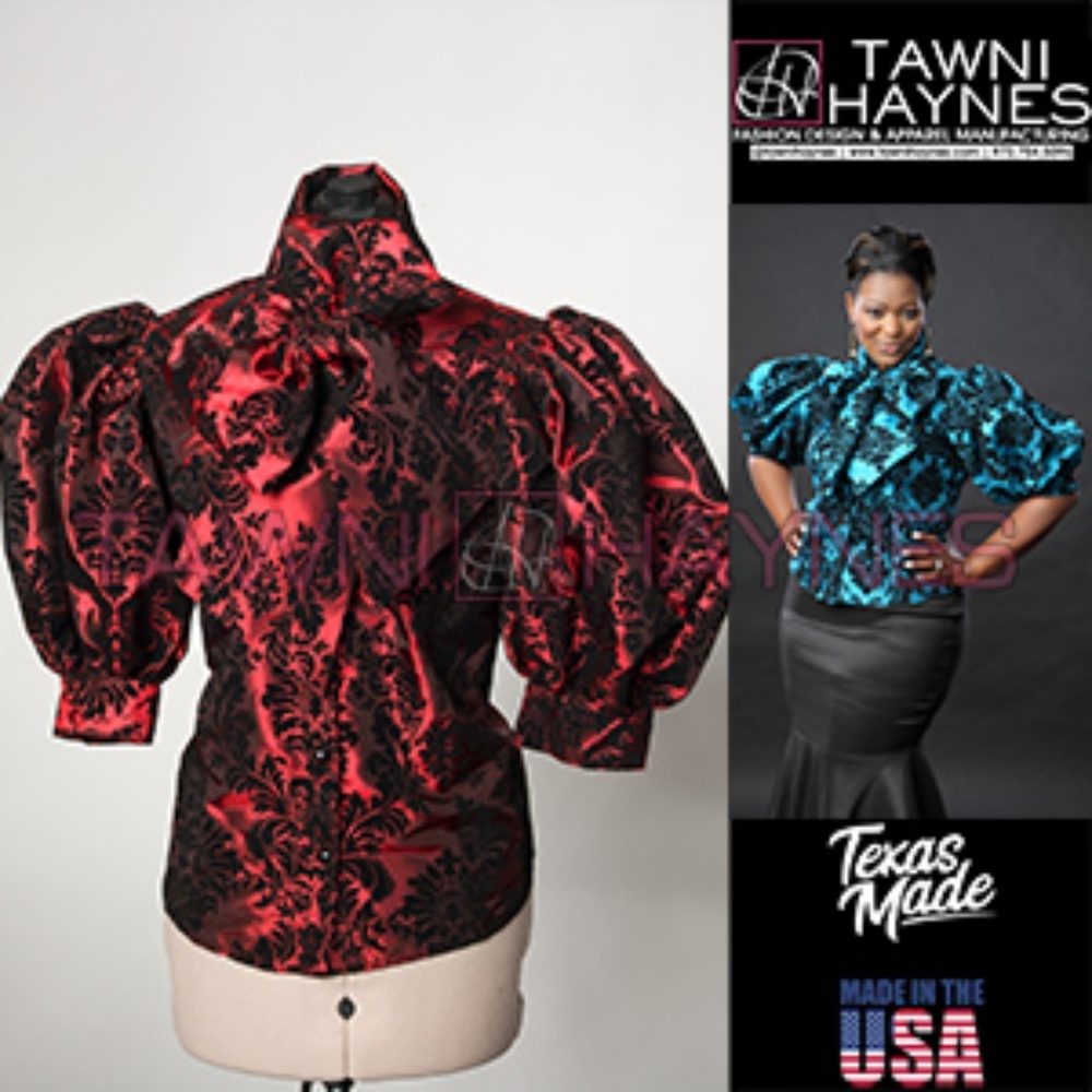 Taffeta Damask Bow Blouse Cranberry & Black